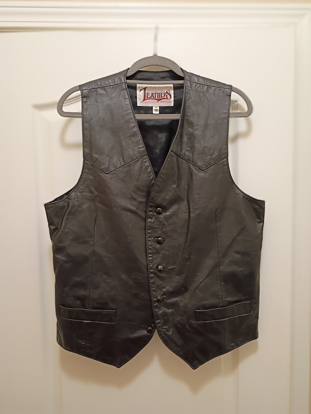 Men's Black Leather Vest - Made In USA